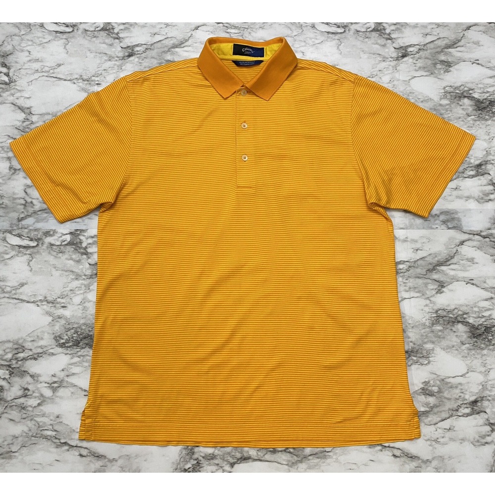 CALLAWAY‎ Collection Mens Golf Polo Shirt M Orange Yellow Striped Short Sleeve